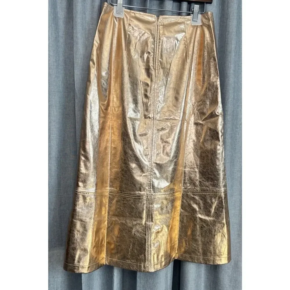 TUCKERNUCK X INDIA HICKS London MIDI Skirt Gold Metallic Size 8 NWT